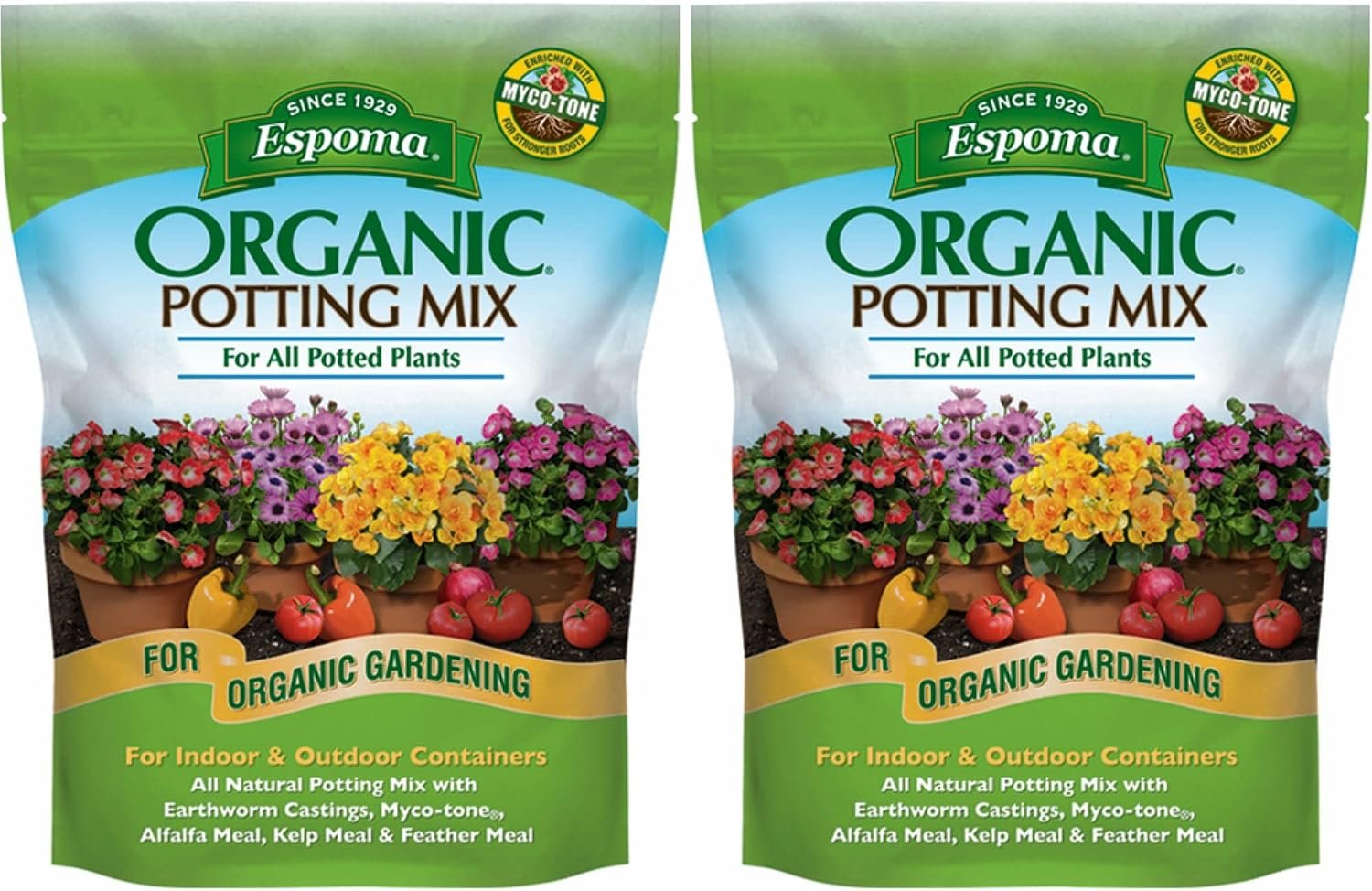 Espoma Organic Potting Soil Mix – All Natural Potting Mix For All Indoor & Outdoor Containers Including Herbs & Vegetables. For Organic Gardening, 8qt. bag. Pack of 2