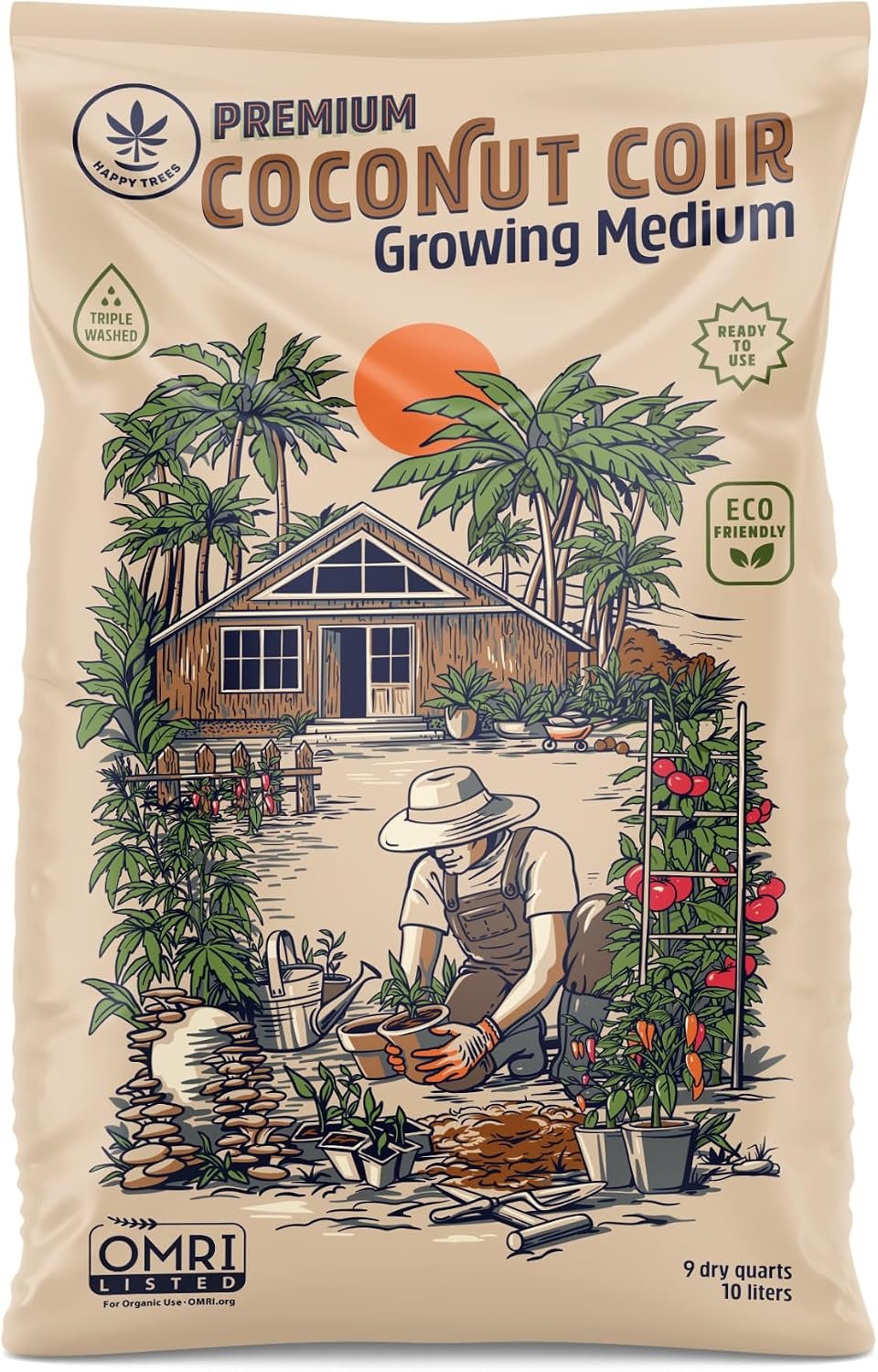 Happy Trees Coco Coir Loose Coconut Fiber Growing Medium, Organic, 9 Quarts