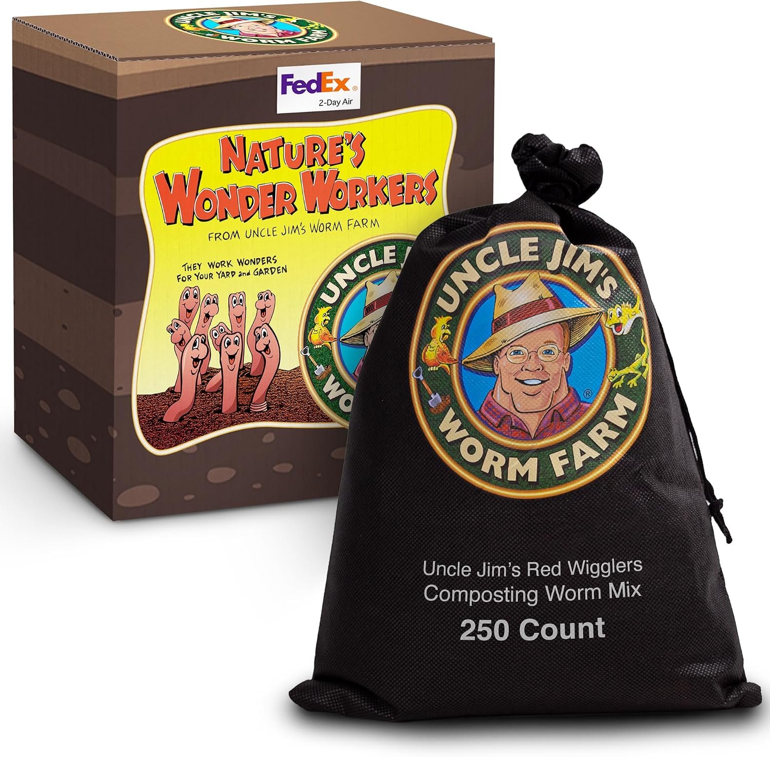 Uncle Jim’s Worm Farm 250 Count Red Wiggler Composting Worms Mix for Garden Soil or Fishing | Starter Pack of Compost Worms Improves Soil Structure and Quality for Healthier Gardens