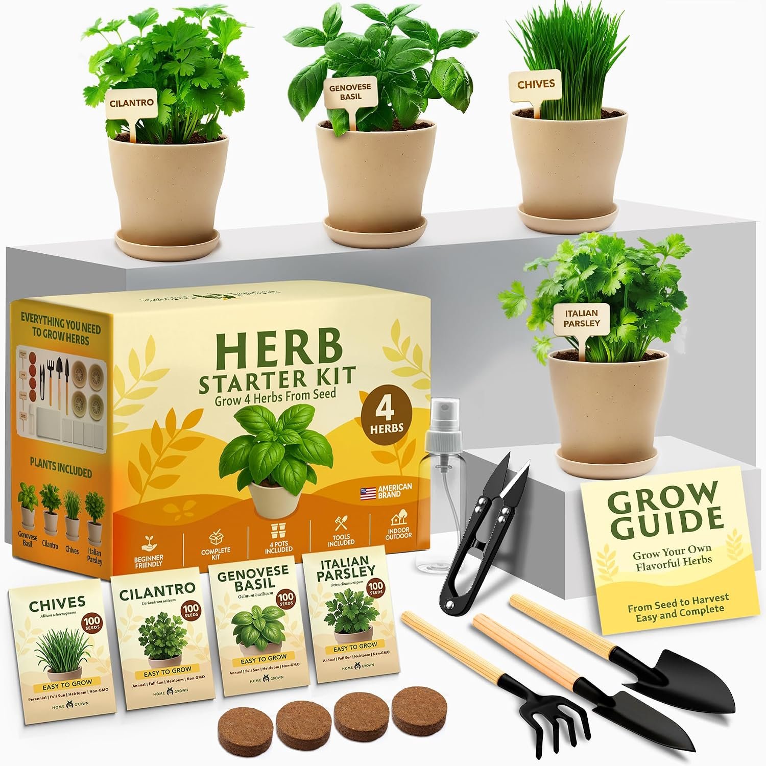 HOME GROWN 4 Herb Indoor Garden Kit, Christmas Gardening Gift for Adults