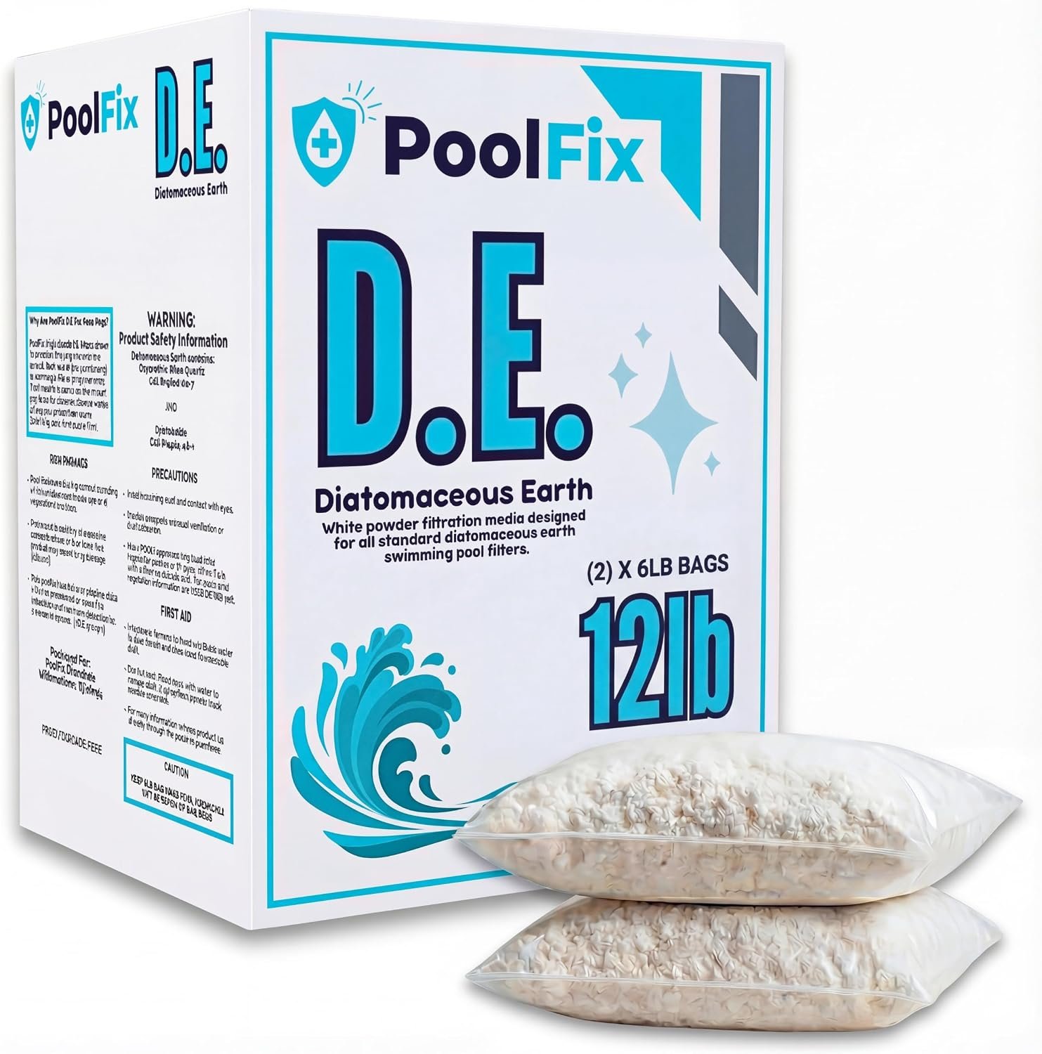DE Pool Filter Powder – Diatomaceous Earth Pool Filtration Media – DE Filter Powder for Water Clarity – 12LB Bags for Crystal Clear Swimming