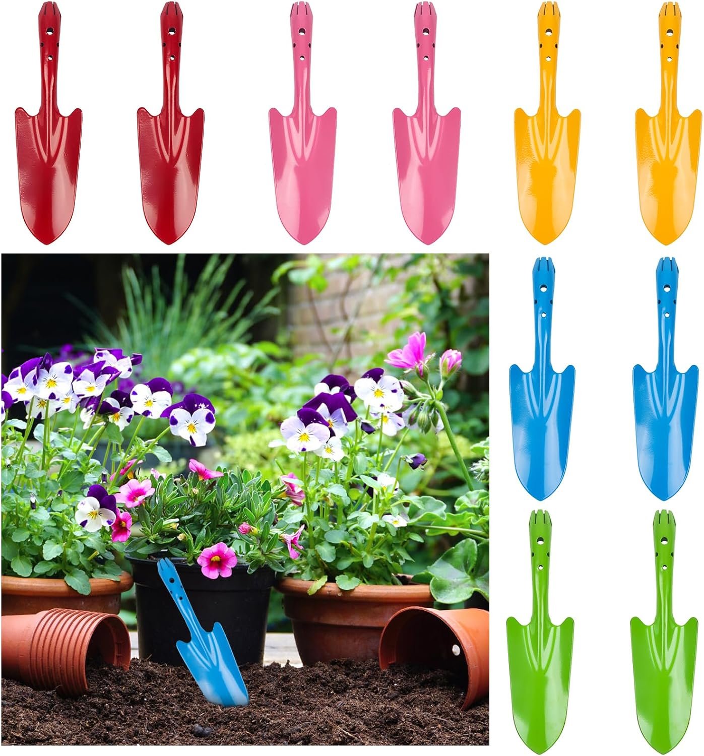 10 Pack Mini Colorful Metal Hand Shovel, Kids Teens Adults Trowel Set Garden Tools for Flower Soil Planting Digging Transplanting (11 x 3 Inch)