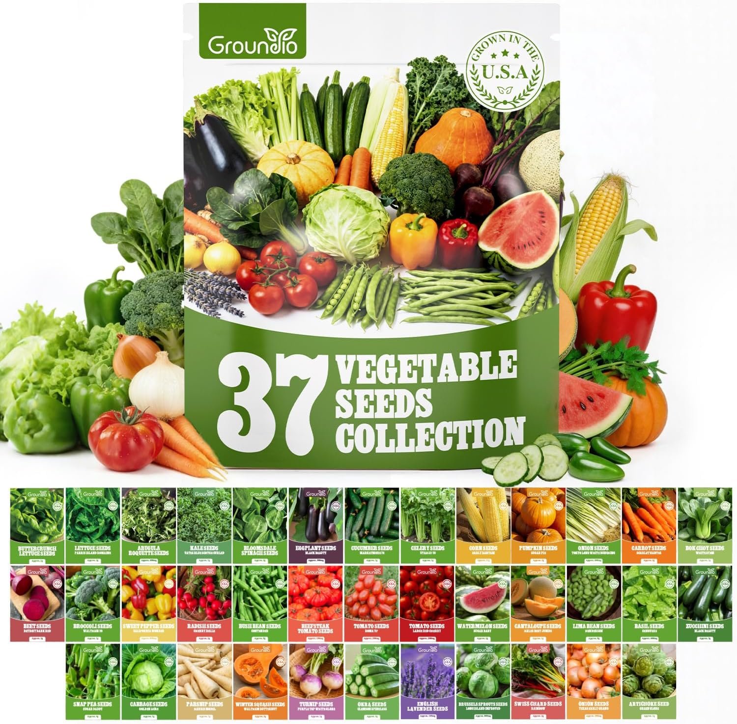 Groundio 40,000+ Heirloom Seeds Kit, 37 Vegetable Seeds Individual Pack – Non GMO for Planting Vegetables, Fruit and Herbs, Outdoor Garden Seeds for Indoor & Outdoor Garden Planting