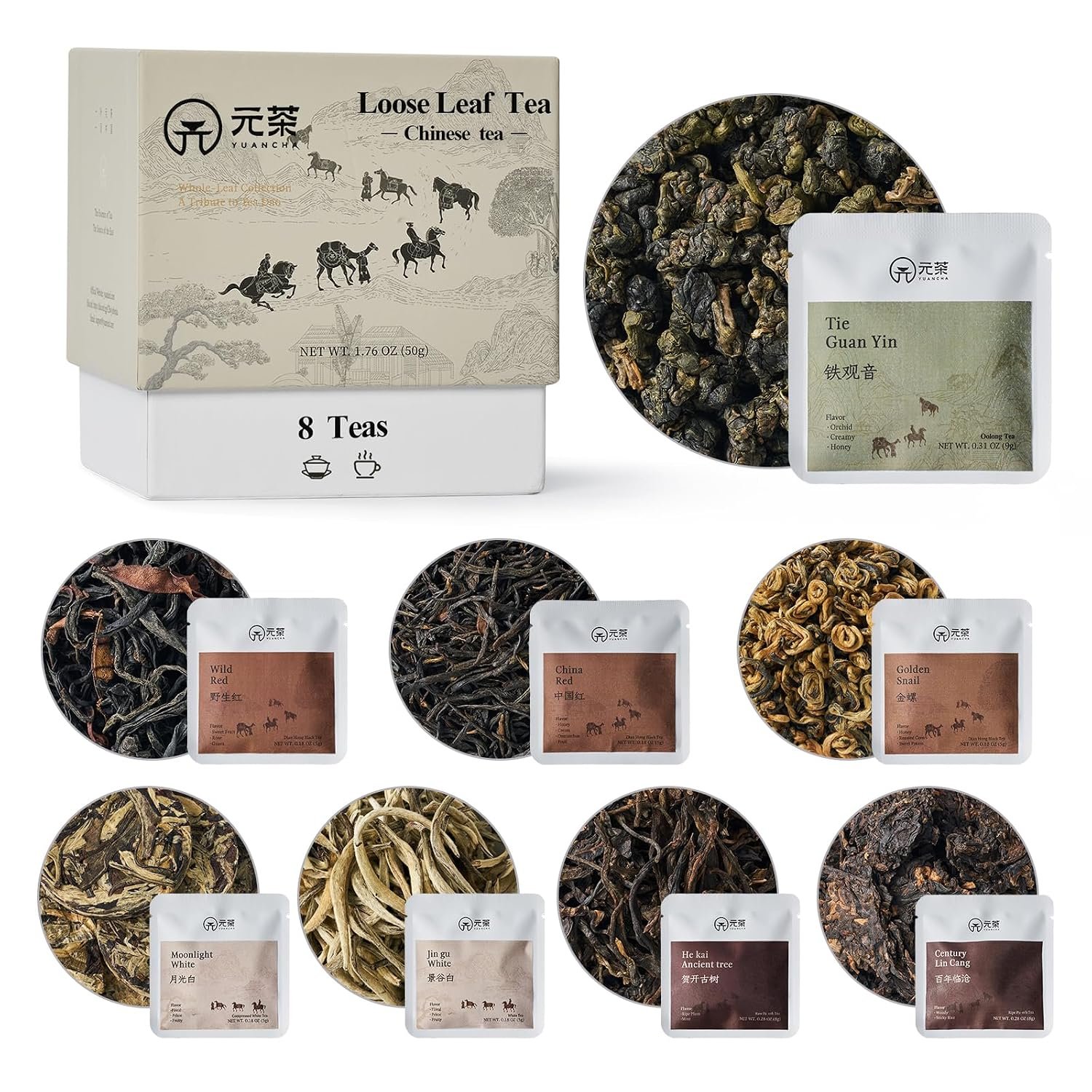 Chinese Tea, Loose Leaf Tea Sampler, 8 Whole Leaf Teas for Beginners