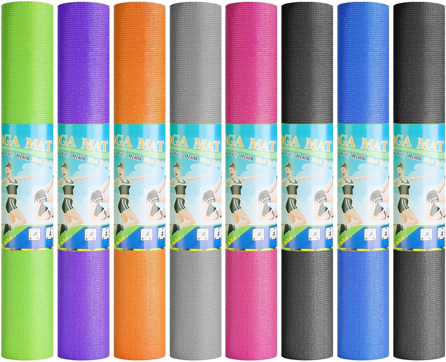 Funtery 3 mm Thin Yoga Mats Bulk, 68 x 24 in