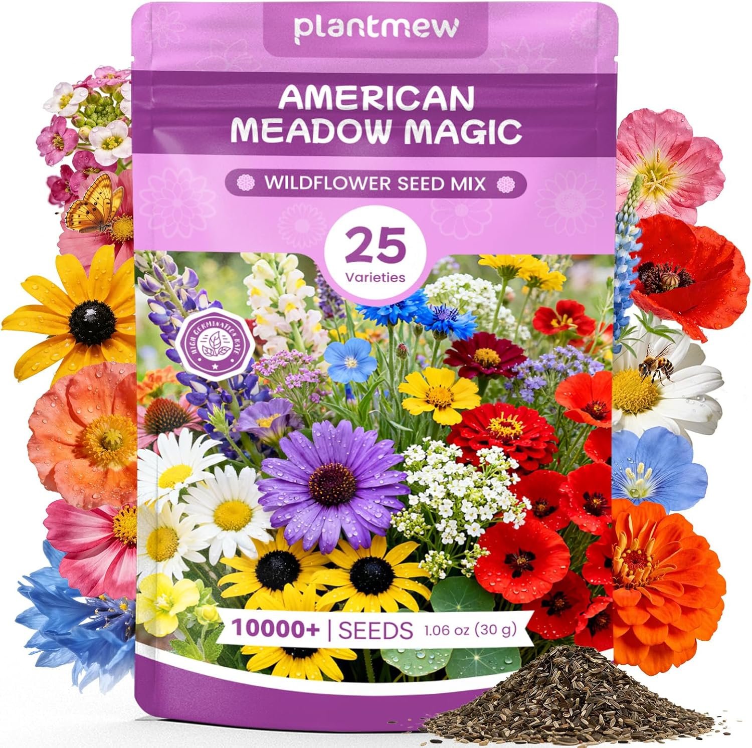 Wildflower Seeds Bulk Mix – 10,000+ Perennial & Annual Seeds – Texas, California & Florida Native Wildflower Seeds for Hummingbirds, Butterflies, & Cut Flowers – Cosmos, Throw and Grow