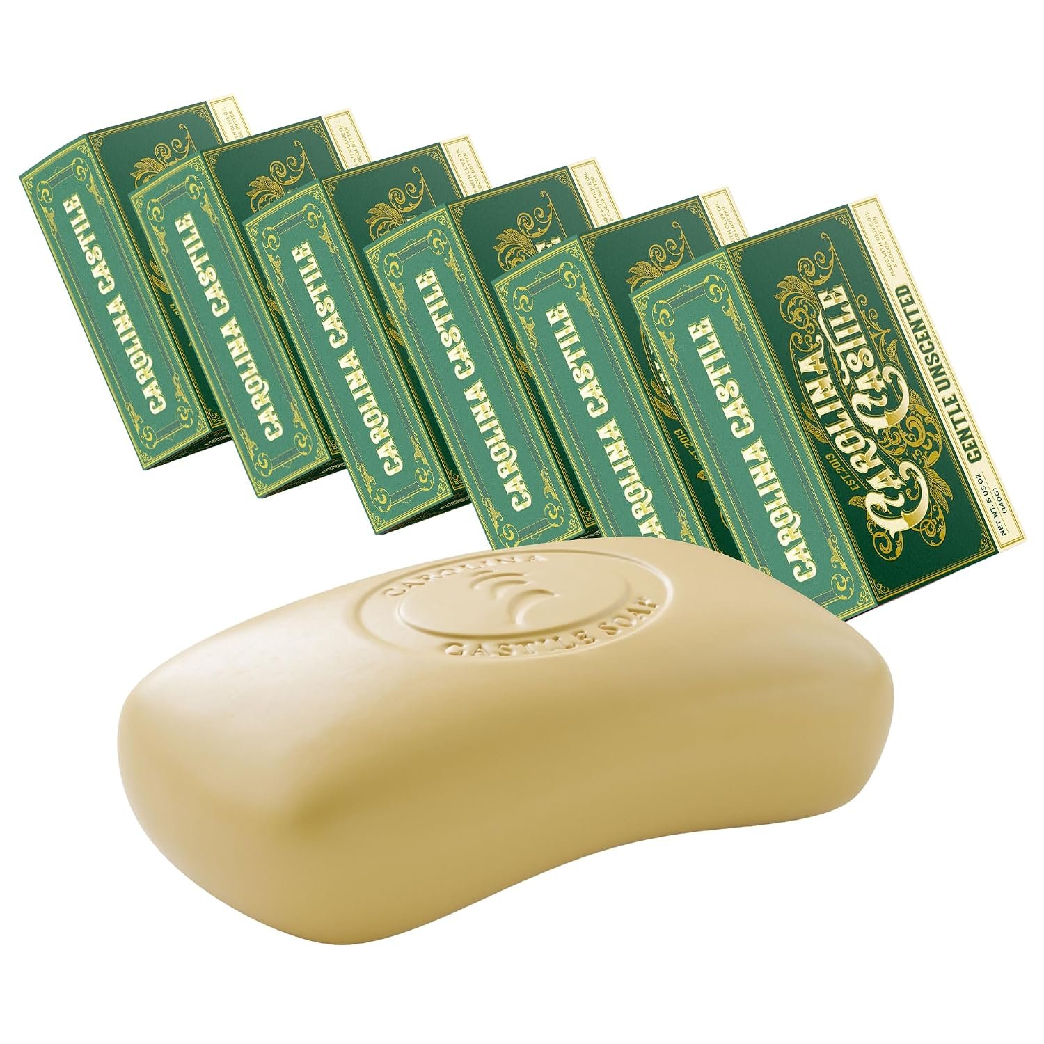Carolina Castile Soap Vegan Unscented Castile Bar Soap – 6 Bars of Natural Soap for Men, Women, and Kids – Gentle, Hydrating Castile Soap Bars with Organic Cocoa Butter and Olive Oil, 5 Oz. Each