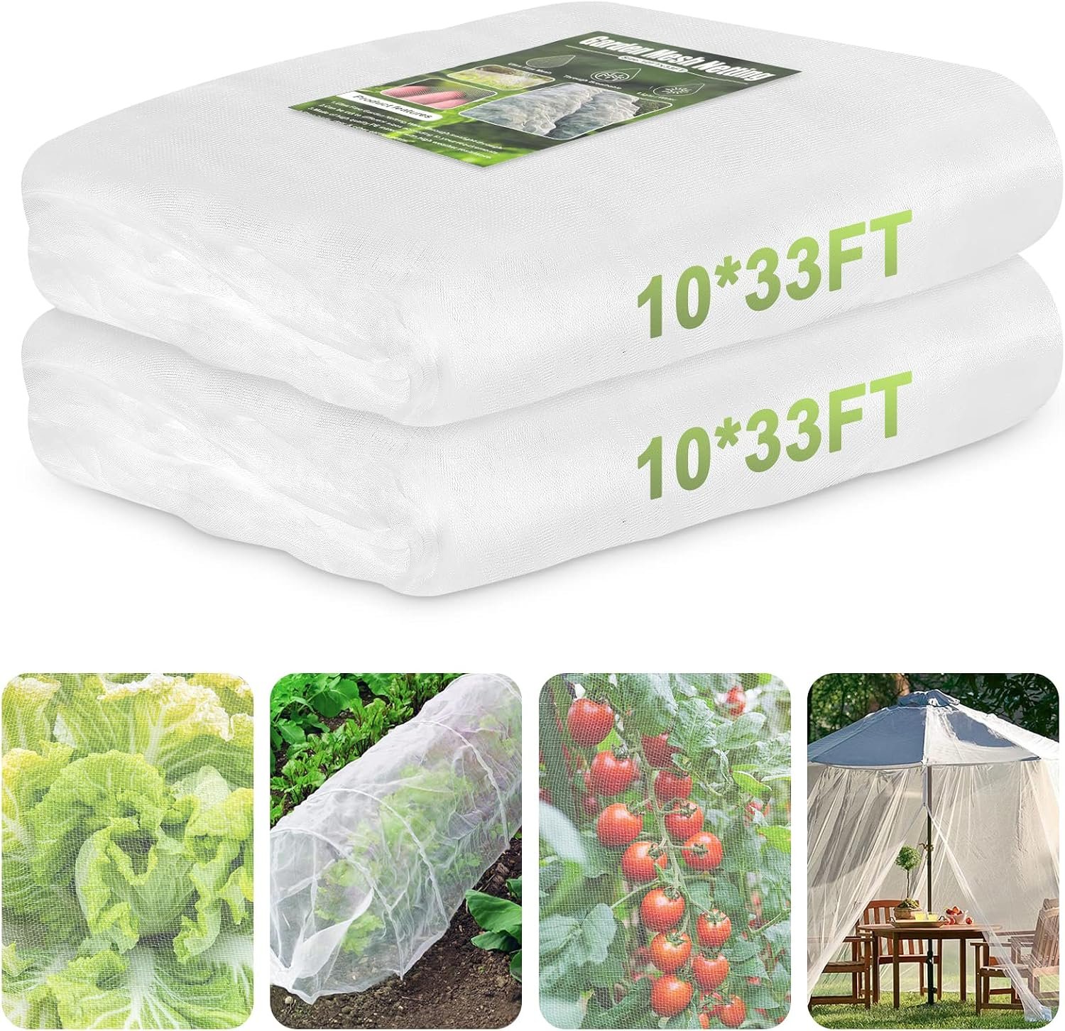 RIFNY Garden Netting for Raised Beds Garden Protection Plant, 2 Pcs 10x33Ft