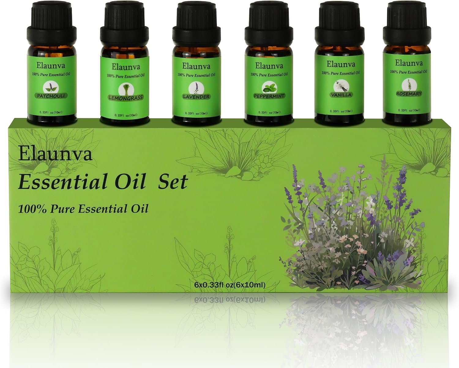 Essential Oils Set,100% Pure Natural,(Peppermint/Patchouli/Rosemary/Lemongrass/Vanilla/Lavender),for Aromatherapy and Home Fragrance,Spring Aroma Therapy Oil,Gift (0.33Fl Oz*6, Grass Set)
