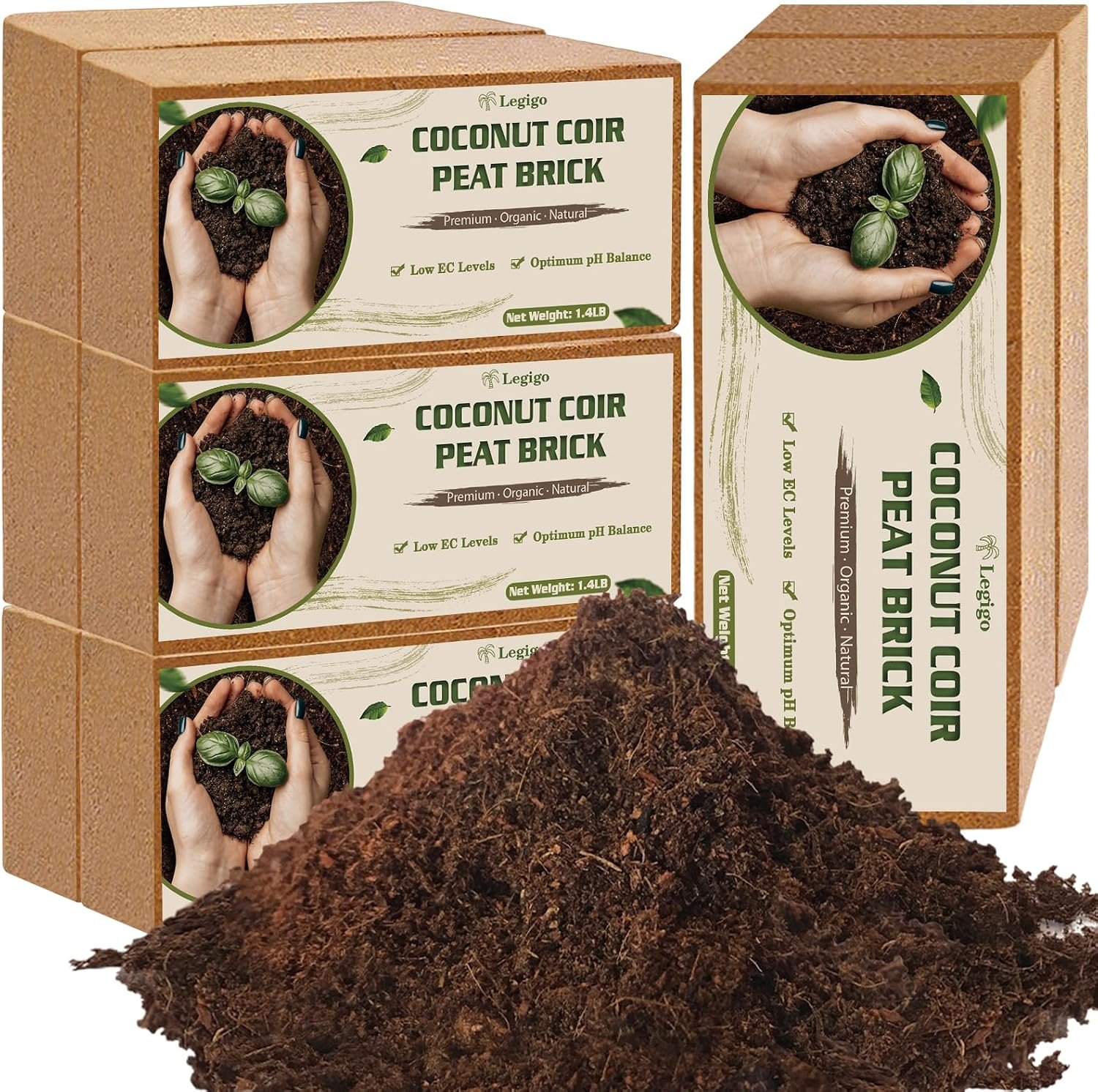Legigo 8 Pack Coco Coir Bricks for Plants- 100% Organic Coconut Coir Soil