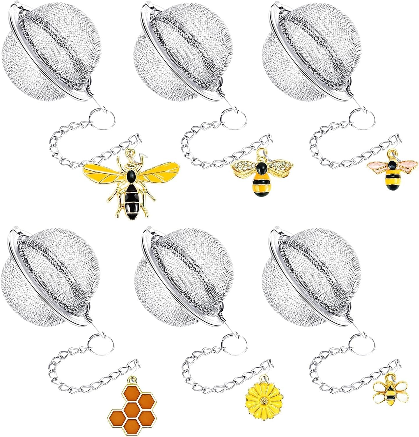 6PCs Stainless Steel Mesh Tea Infuser,2.1 inch Tea Ball with Honey Bee Set