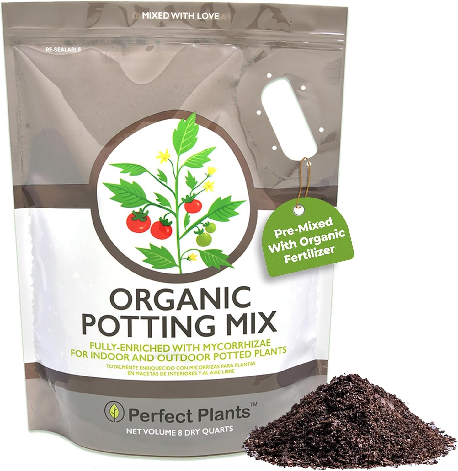 Perfect Plants Organic Potting Soil, 8 qt, Indoor Outdoor Mix for Veggies