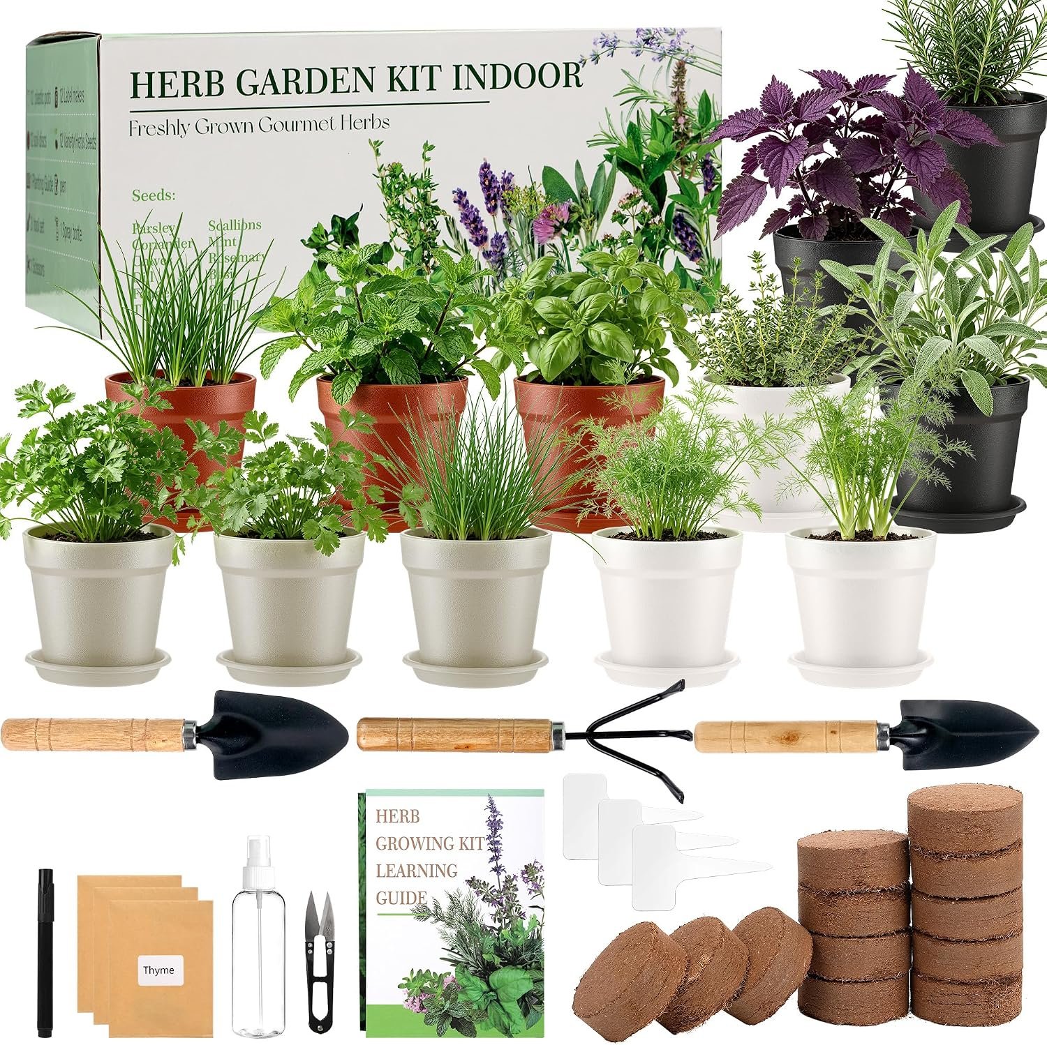 12 Herb Garden Kit Indoor, Complete Kitchen Window Herbs Seeds Growing Starter Set Kit Gardening Gift Birthday Housewarming Christmas Gift for Women Her Mom Men Home Chefs Gardener Beginner