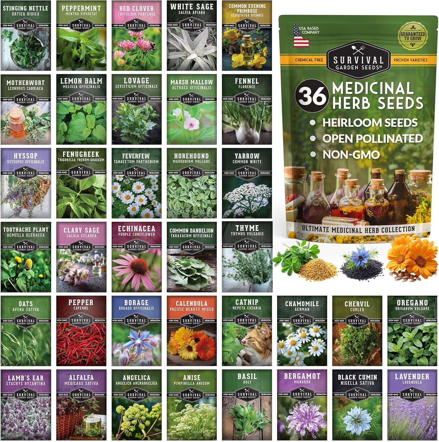 Ultimate Medicinal Herb Seeds, 36-Variety Heirloom Non-GMO Pack