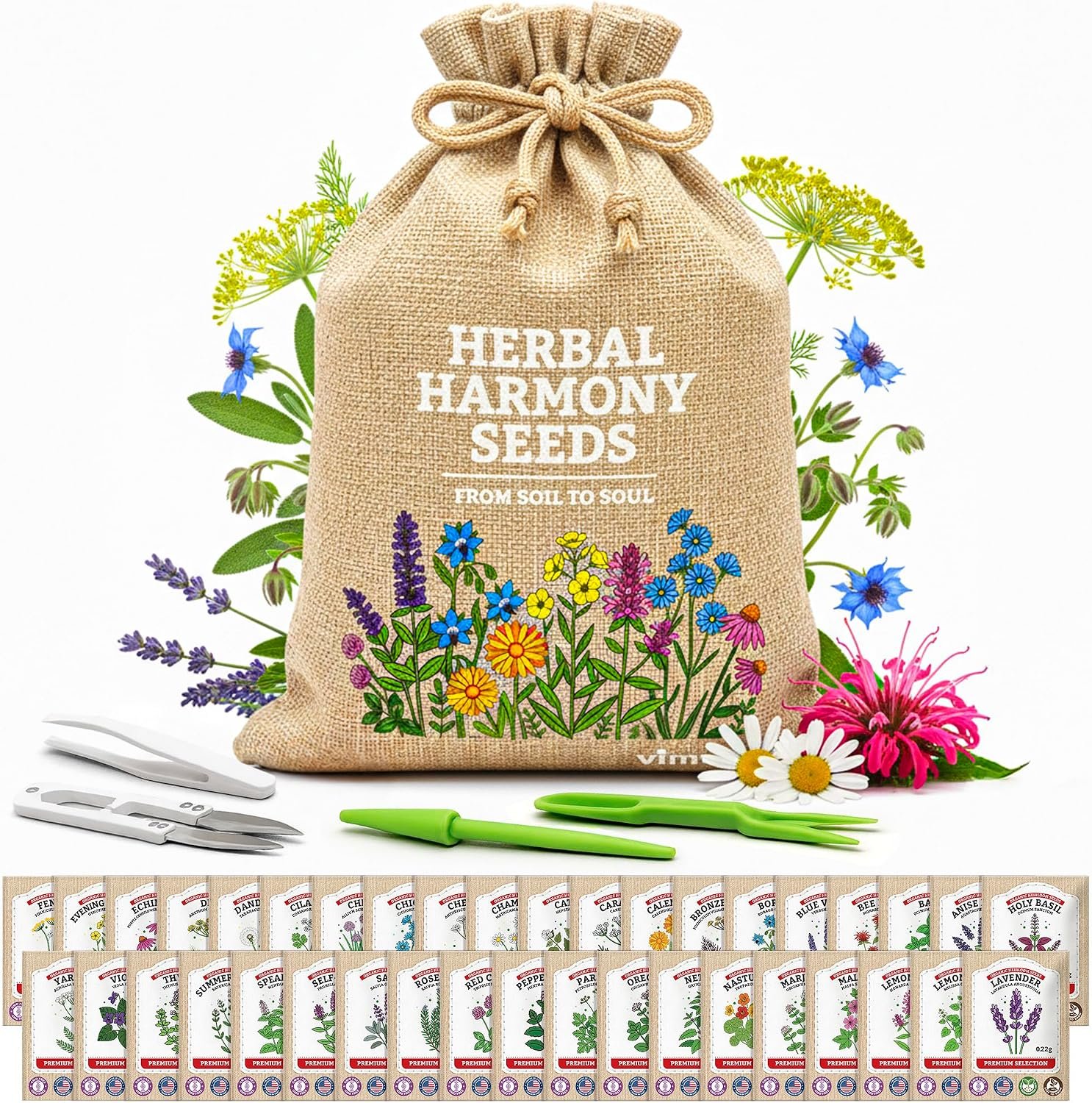 Medicinal Herb/Tea Seeds Garden -39 Variety Heirloom Gift Kit – Made in USA