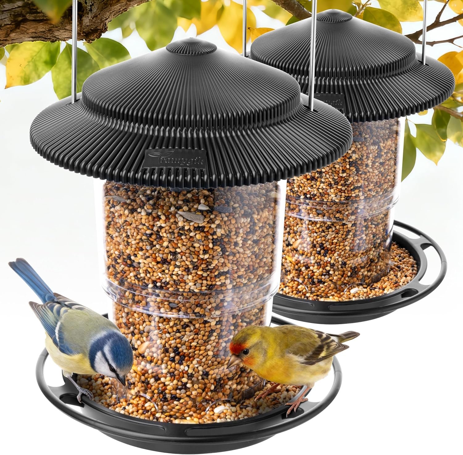 Outdoor Bird Feeder, Retractable Bird Feeder Hanging, Metal Hanger, Rainproof & Leak-Proof, Black, Pack of 2
