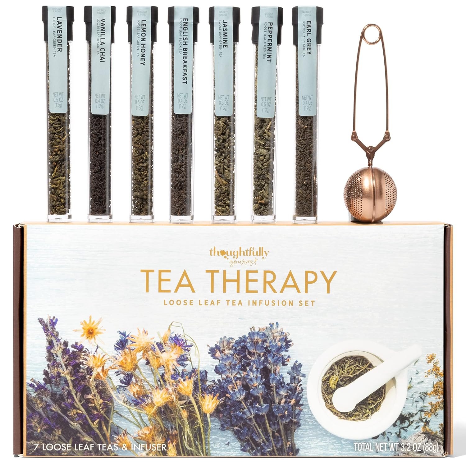 Tea Therapy Loose Leaf Tea Infusion Gift Set, Reusable Infuser, Set of 7