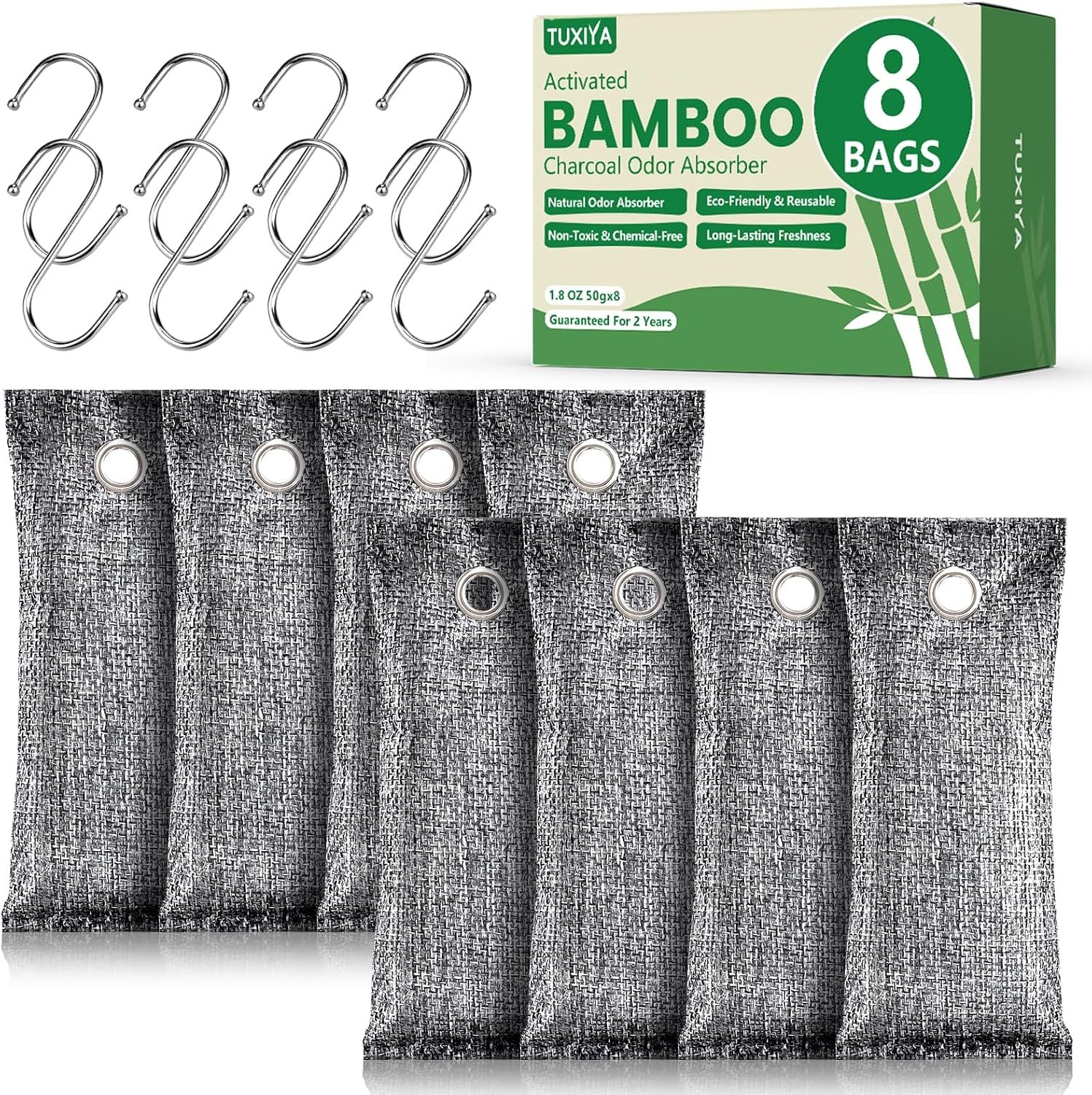 TUXIYA 8Pack Activated Charcoal Odor Absorber, Shoe Odor Eliminator