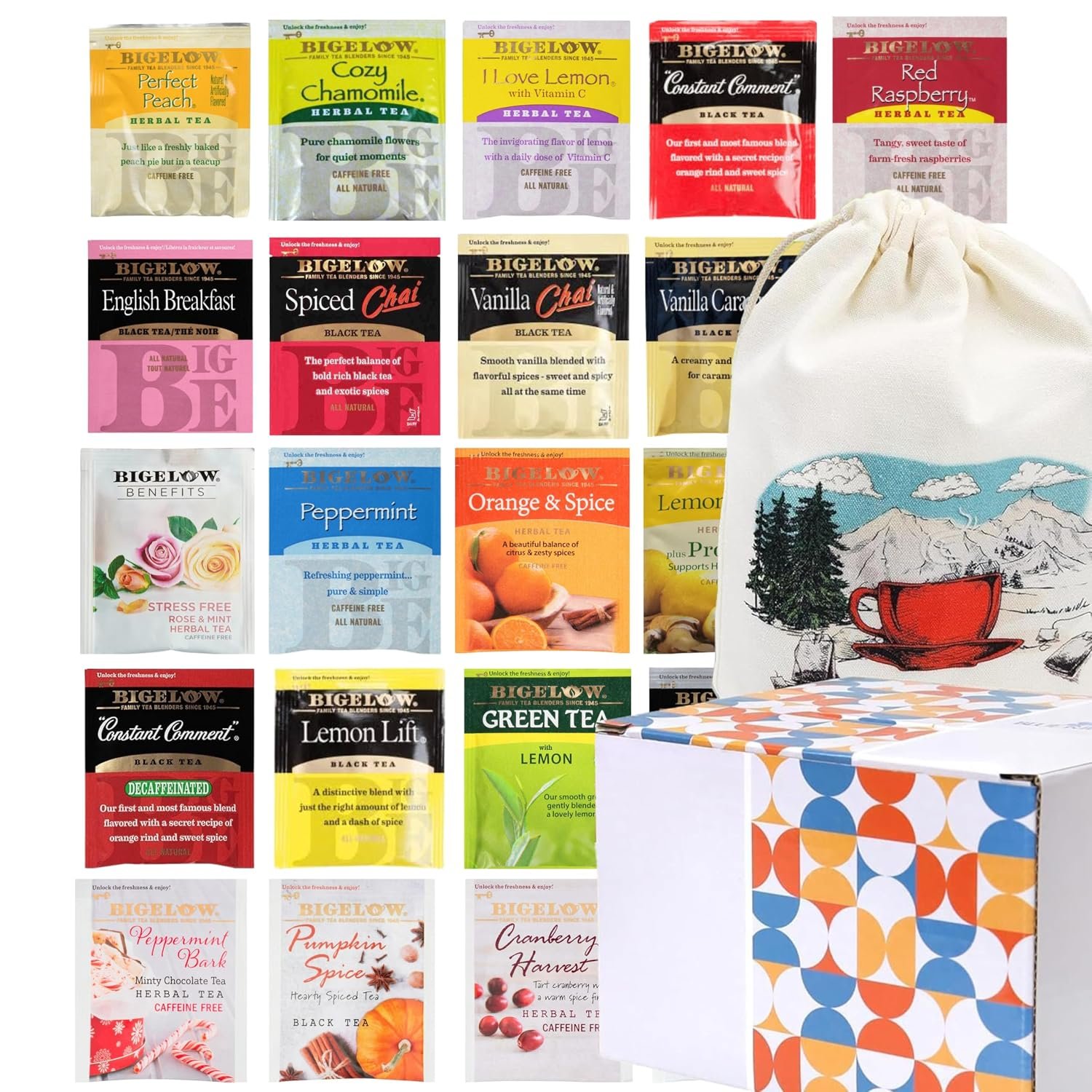 Tea Sampler Variety Pack – Assorted, Black, Green and Herbal Teas, 39 Count