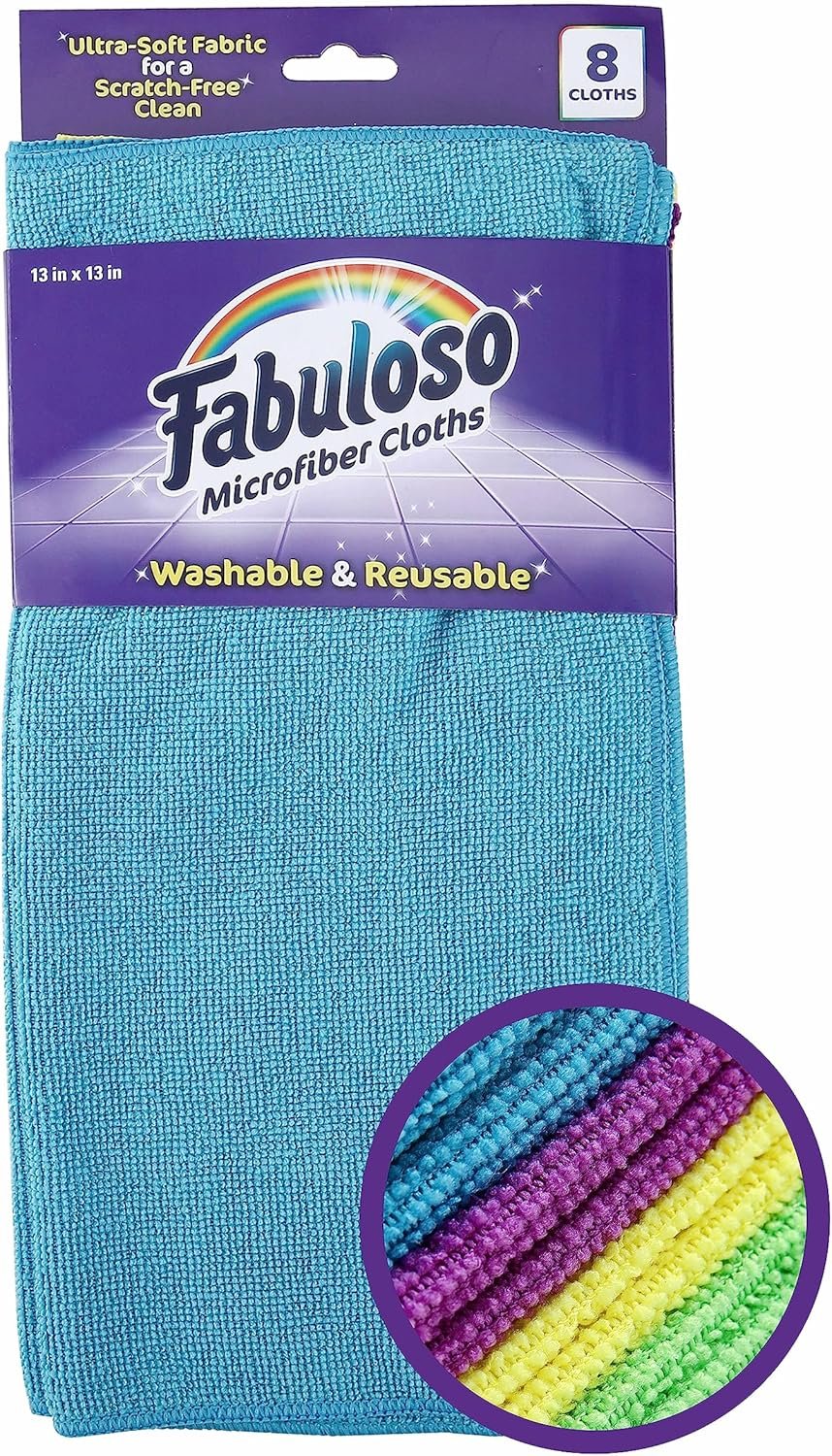 Fabuloso Microfiber Cleaning Cloths for Home & Car, 13×13, Purple, 8 Count