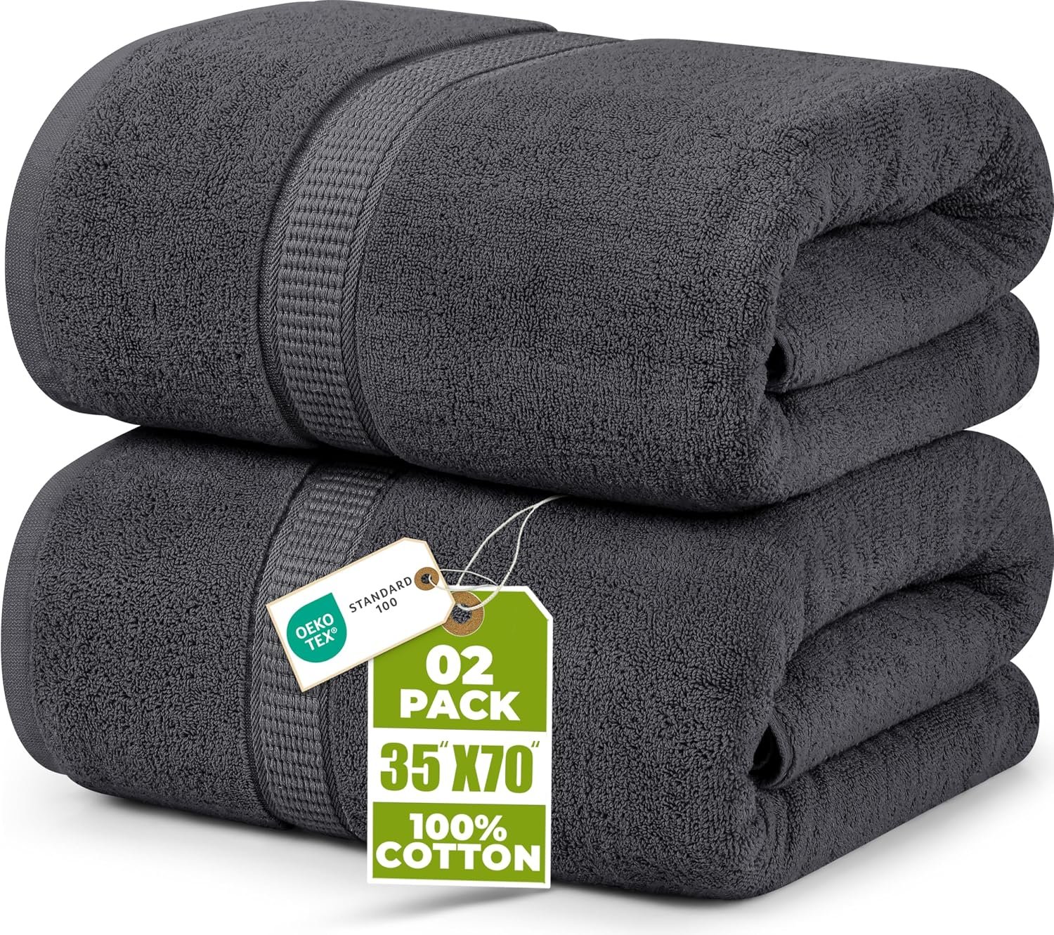 Utopia Towels Jumbo Bath Sheets, 2 Pack, 35×70 in, 600 GSM Cotton, Grey