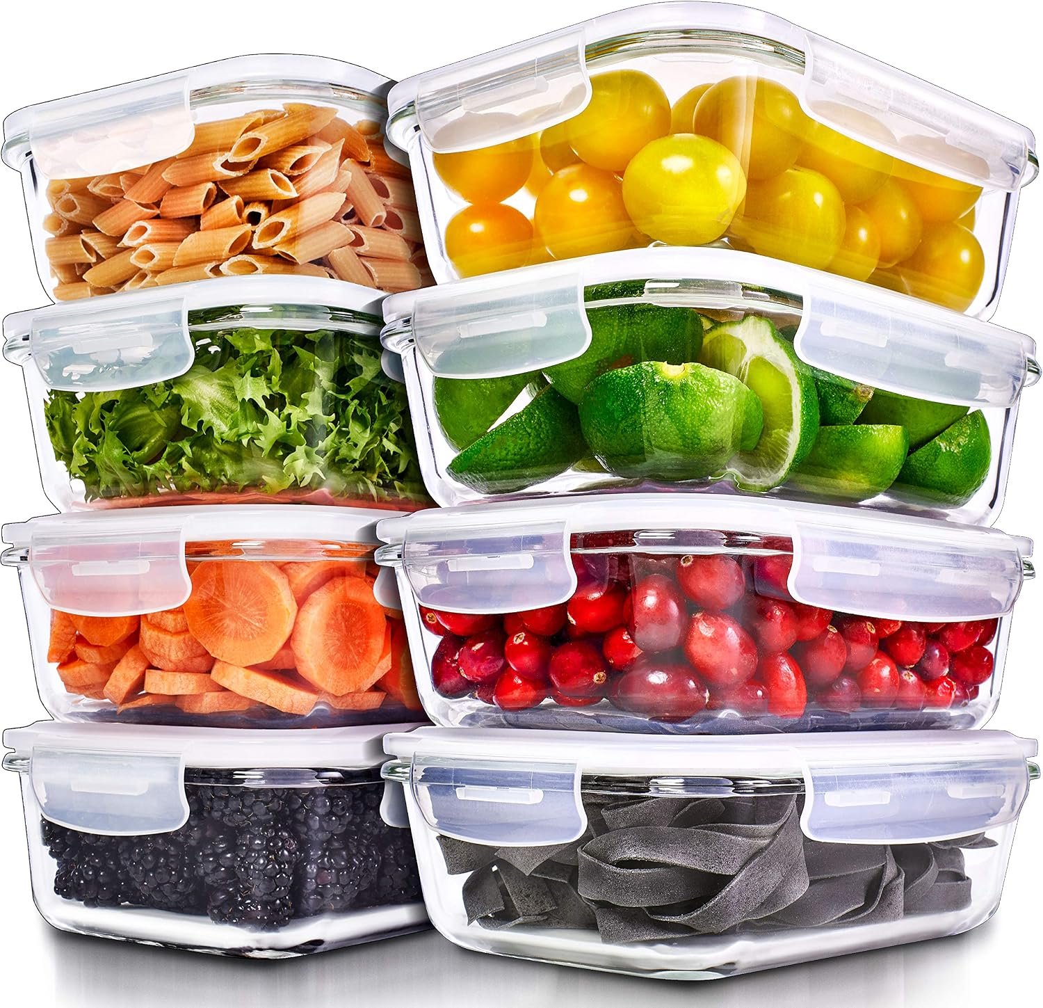 PrepNaturals 8 Pack 36oz Glass Meal Prep Containers – 1 Compartment