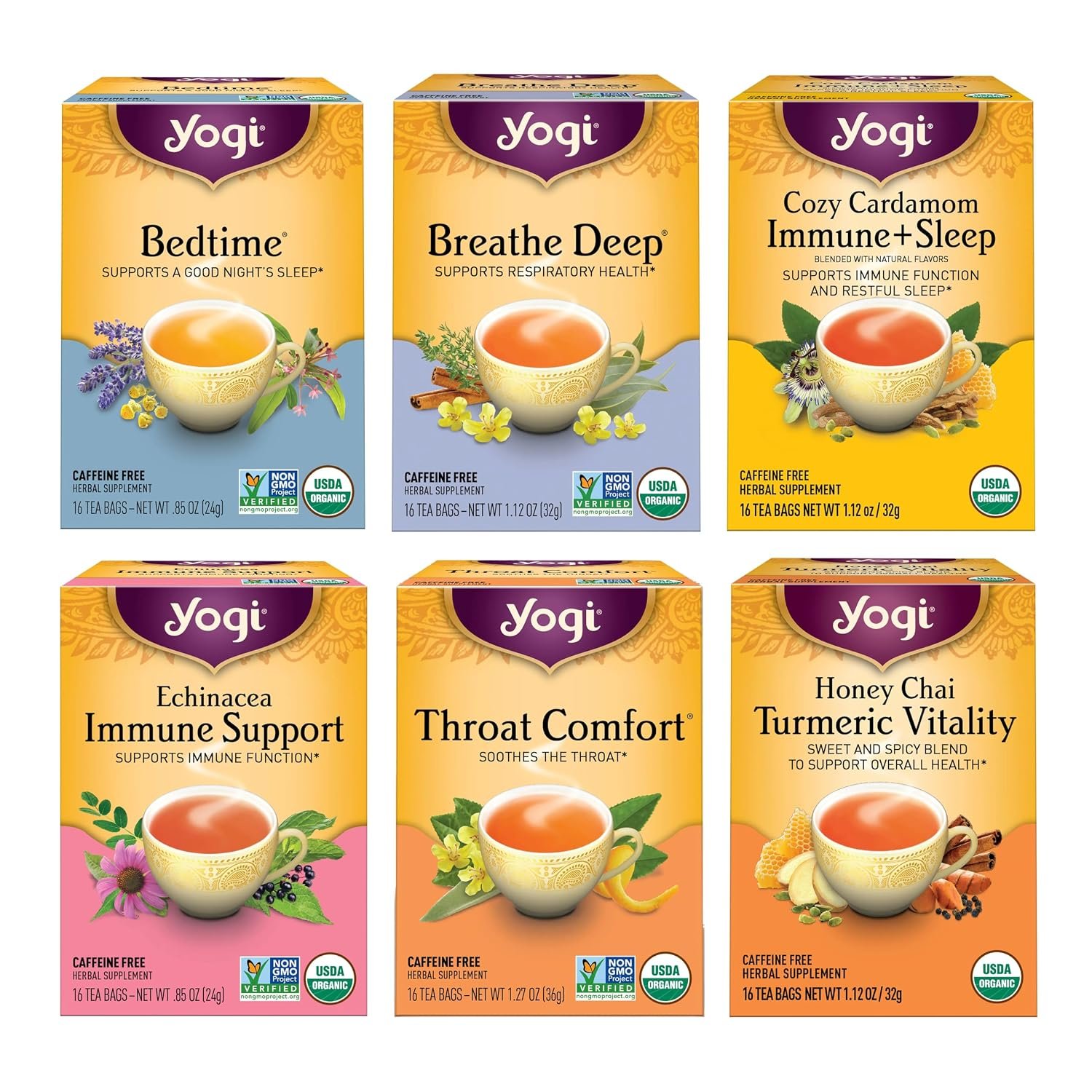 Yogi Get Well Organic Tea Sampler, 16 Tea Bags (6 Pack)
