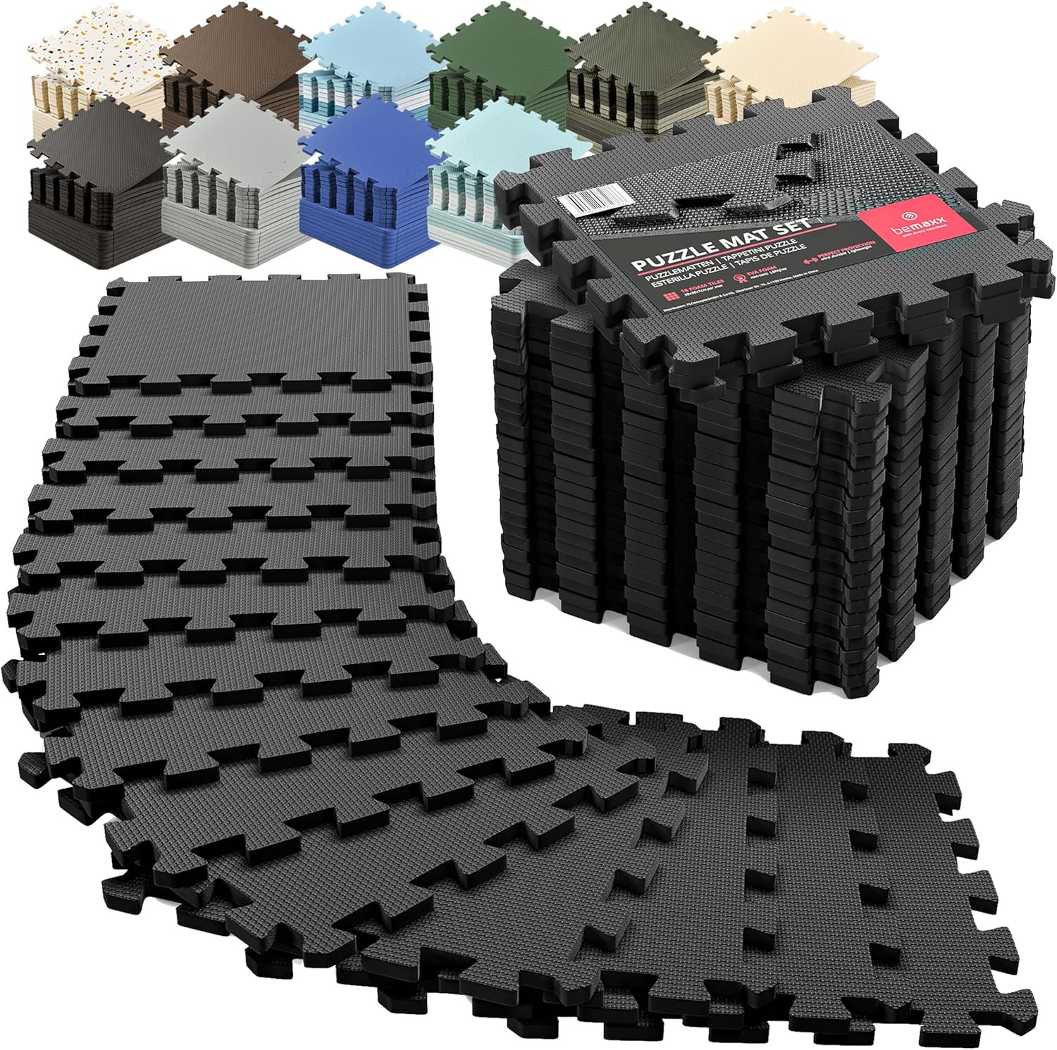 bemaxx Gym Mats Set – EVA Interlocking Foam Floor Tiles Workout Mat Puzzle