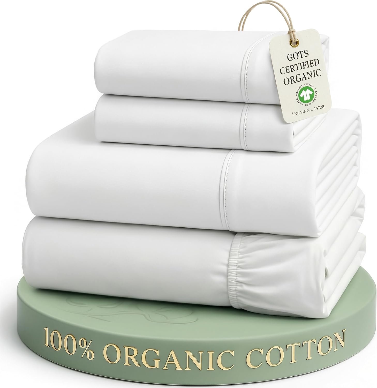 Lane Linen Full Size Sheets 100% Organic Cotton 4pc Percale Cooling – White.