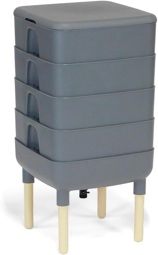 FCMP Outdoor – The Essential Living Composter, 4-Tray Worm Vermicomposter Bin, Grey