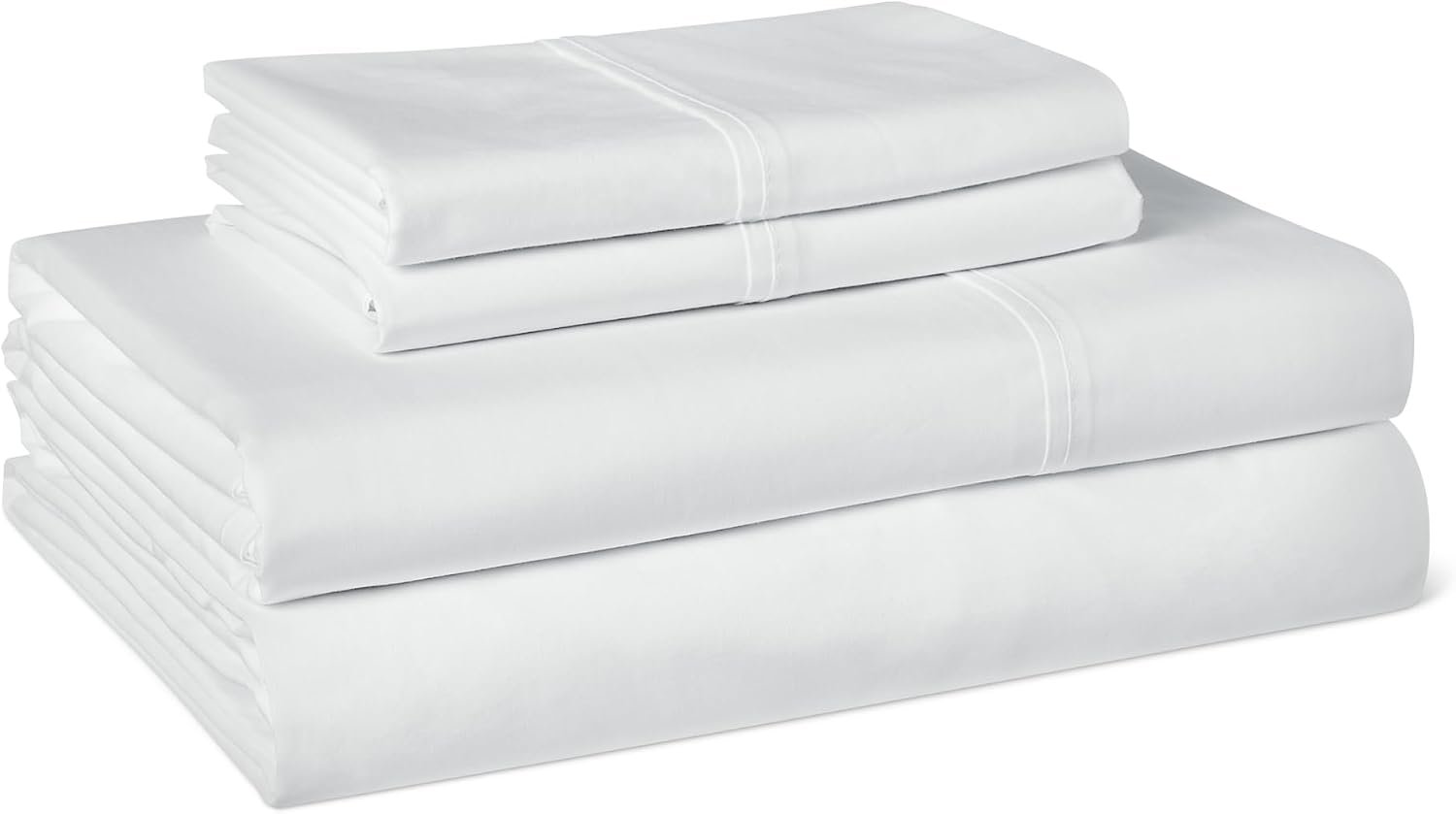 Amazon Basics Soft Organic Cotton Sheet Set with 2 Pillowcases, GOTS-Certified, Queen, White