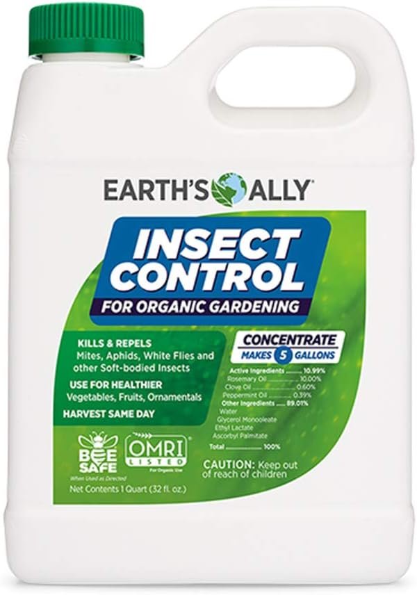Earth’s Ally Outdoor Indoor Plant Insecticide Concentrate – Insecticidal Soap for Plants – Insect Repellent Pest Control for Spider Mite, Aphid, Mealybug – Bee, Pet, Kid Safe – 32 Oz, Makes 5 Gallons