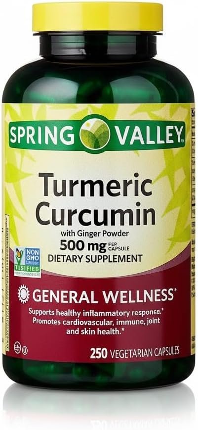 Turmeric Curcumin Supplement with Organic Ginger Powder 500 mg, Tumeric Capsules, 250 Vegetarian Count.