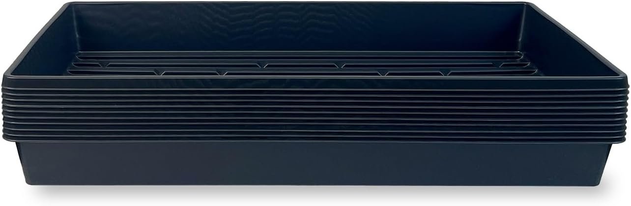 10 Plant Growing Trays (No Drain Holes) – 20″ x 10″ – Perfect Garden Seed Starter Grow Trays: for Seedlings, Indoor Gardening, Growing Microgreens, Wheatgrass & More – Soil or Hydroponic