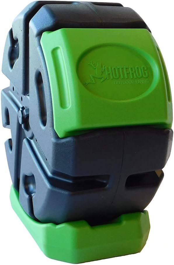 FCMP Outdoor HOTFROG Half Size Rolling Single Chamber Batch Tumbling Composter – Outdoor Rotating Garden Compost Bin (HF-RC2000WB-GRN) Black & Green (19-Gallon)