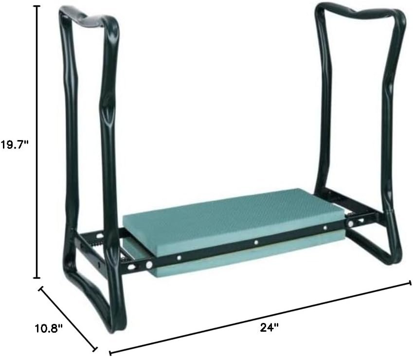 Garden Bench Foldable Stool Padded seat Cushion and Tool Bag