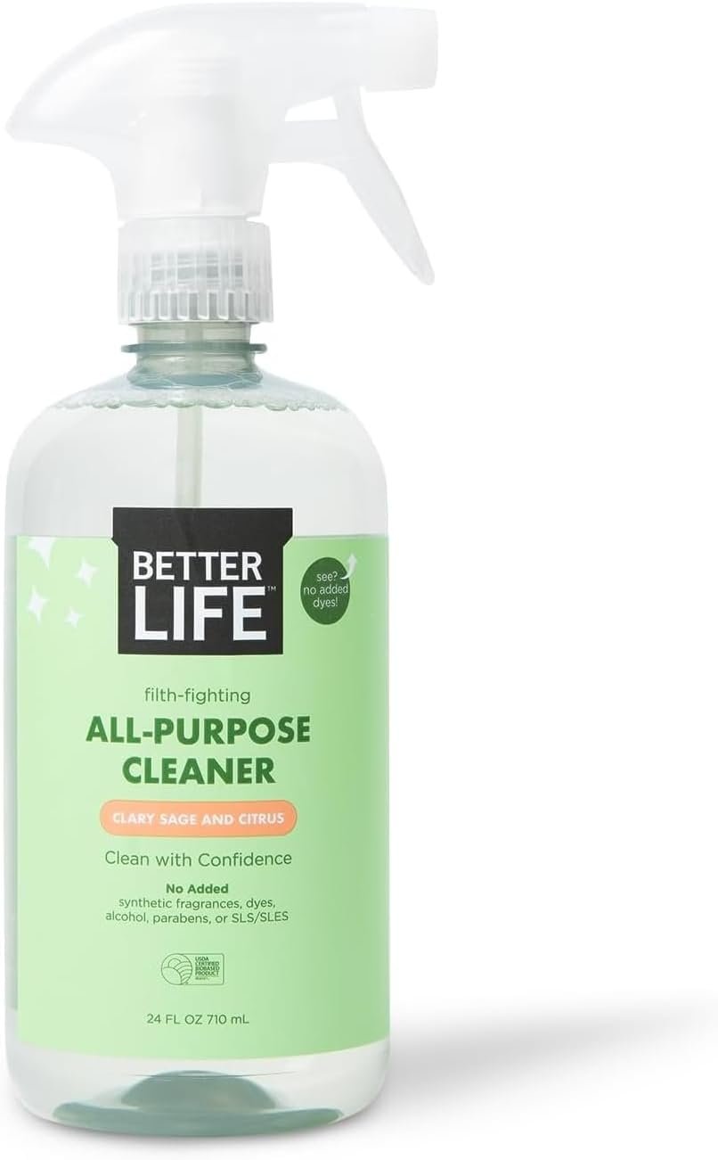 Better Life All Purpose Cleaner – Plant Based Home and Kitchen Cleaning Spray for Glass, Countertops, Appliances, Upholstery & More – Multi-surface Spray Cleaner – 24oz Clary Sage & Citrus