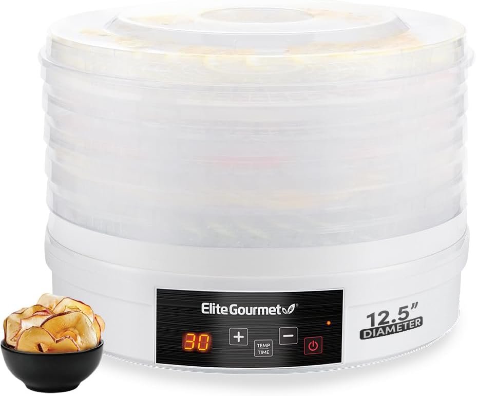 Elite Gourmet Digital Food Dehydrator, 5×12.5″ Trays, 48-Hr Timer