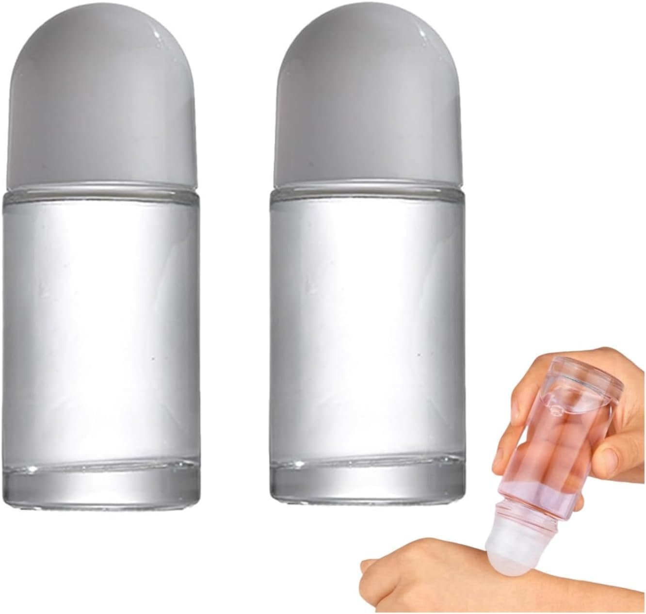 2 Pcs 50ML Glass Empty Roller Bottles with Plastic Roller Ball, Roll On Bottles Containers Leak Proof Massage Roller Ball with White Cap for Essential Oil Refillable Containers