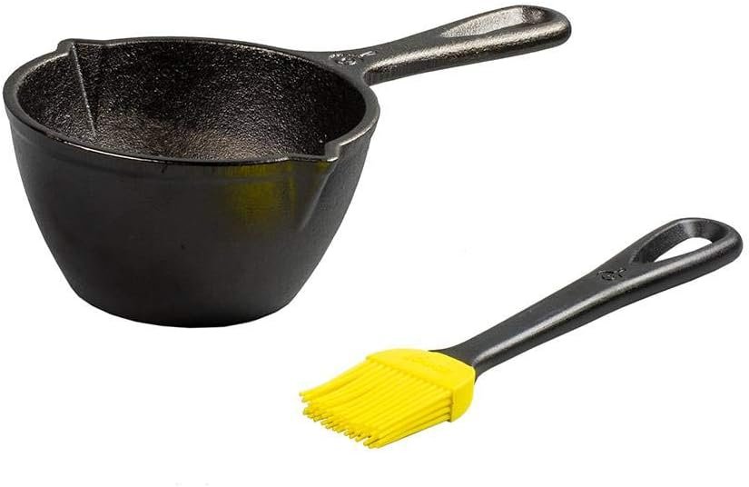 Lodge Seasoned Cast Iron Melting Pot with Silicone Brush – Heavy Duty Butter Warmer & Sauce Pot – Removable Basting Brush for Butter, Oils & Sauces – 5 Inches