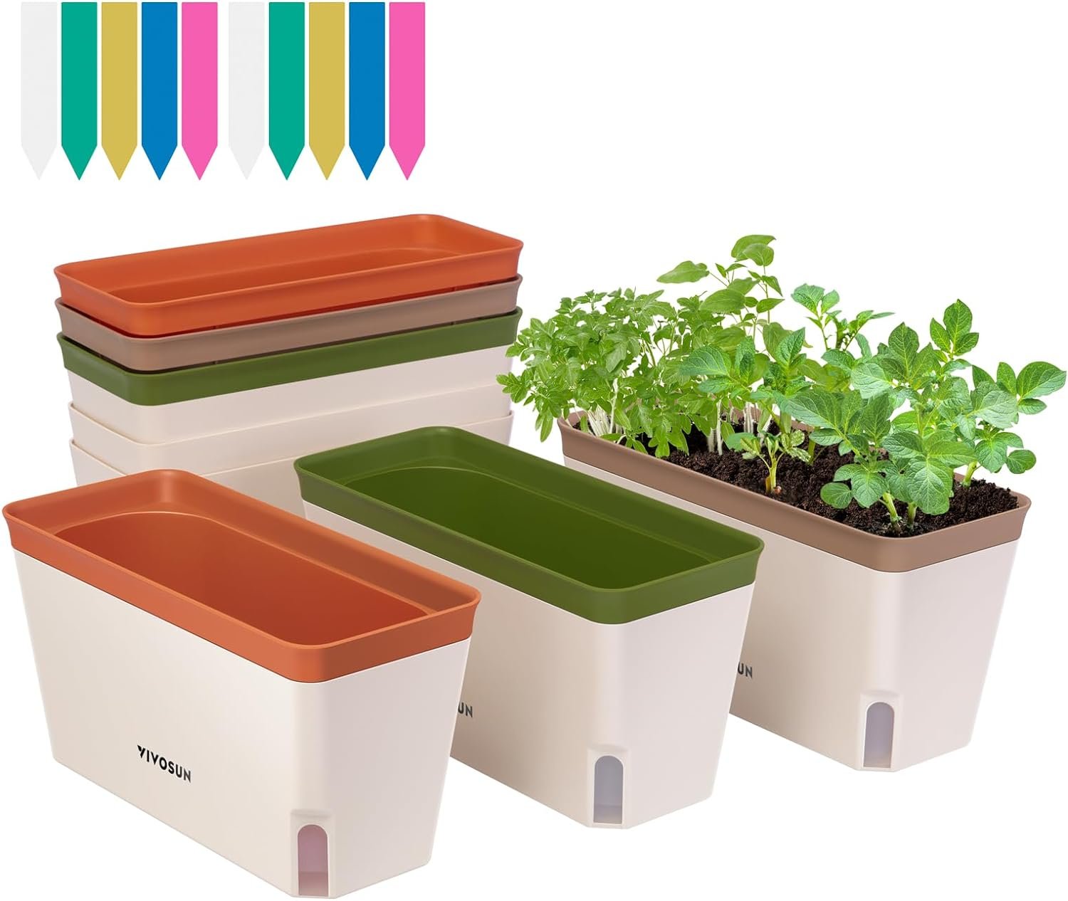 VIVOSUN Self-Watering Planters, 6-Pack 10.5 in Window Herb Planter Box