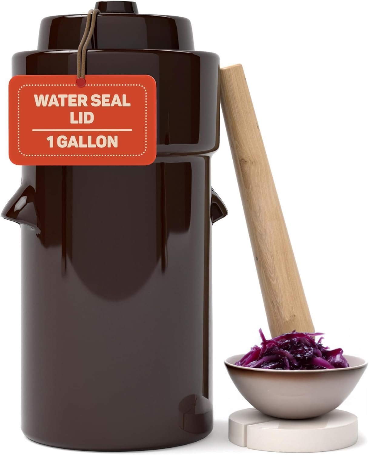 Fermentation Crock 1 Gallon – Sauerkraut Crock with Lid, Weights & Pounder