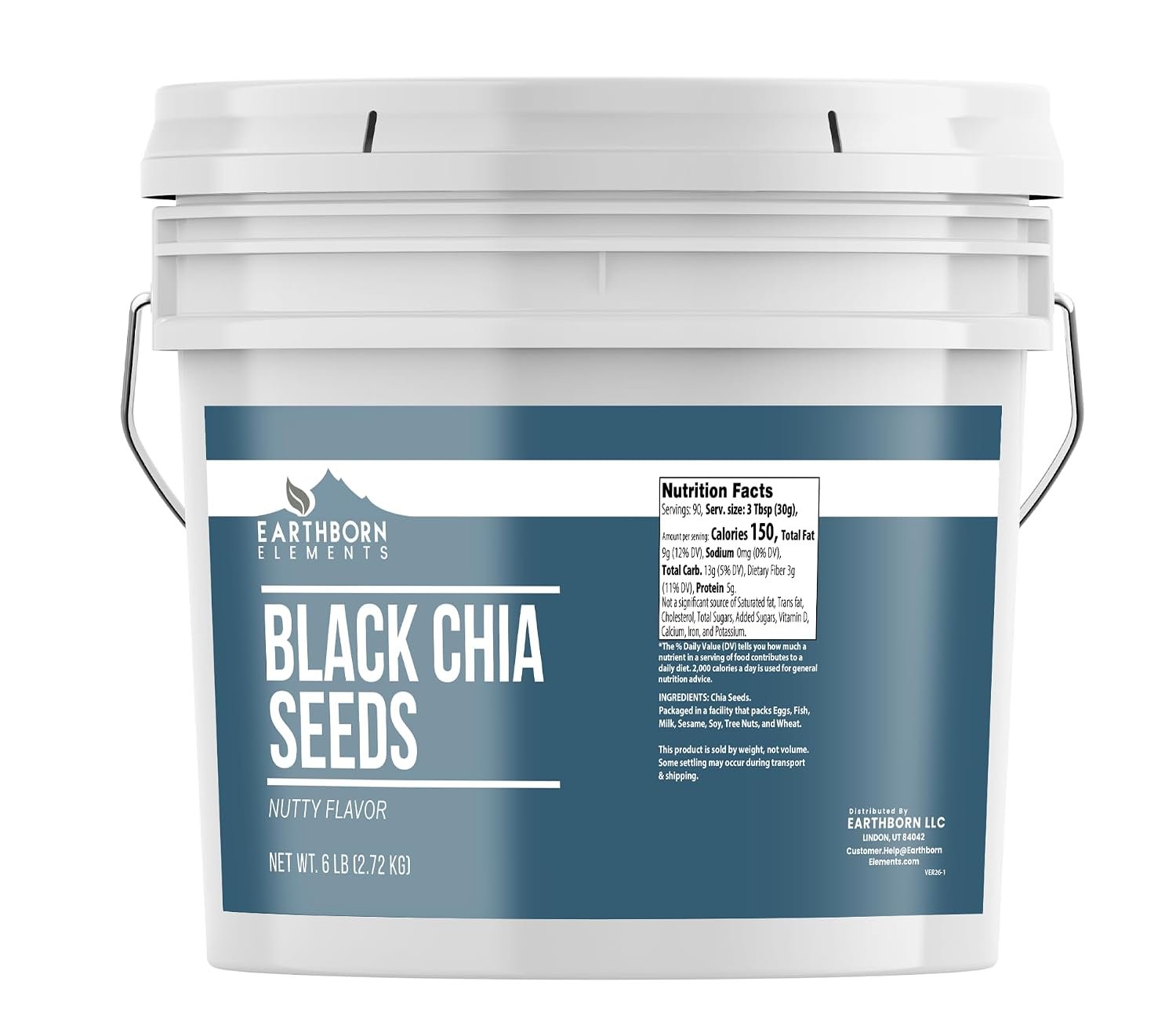 Earthborn Elements Chia Seeds, 1 Gallon Bucket, Nutty Flavor, Baked Goods & More