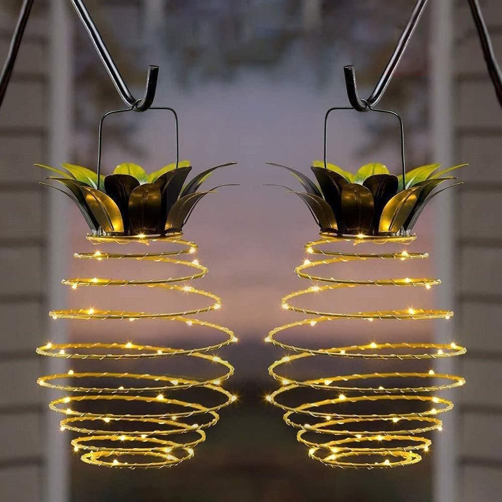 JHPGEOE 2 Pack Outdoor Solar Hanging Lantern Lights – 60LED Waterproof Solar Pineapple Light Outdoor for Garden,Yard Porch Lawn Backyard Landscape Pathway Patio Outside Gardening