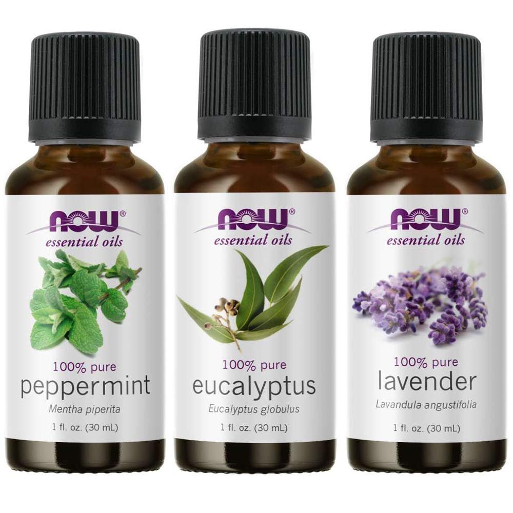 3-Pack Variety of NOW Essential Oils: Pure & Natural Blend – Lavender, Eucalyptus, Peppermint