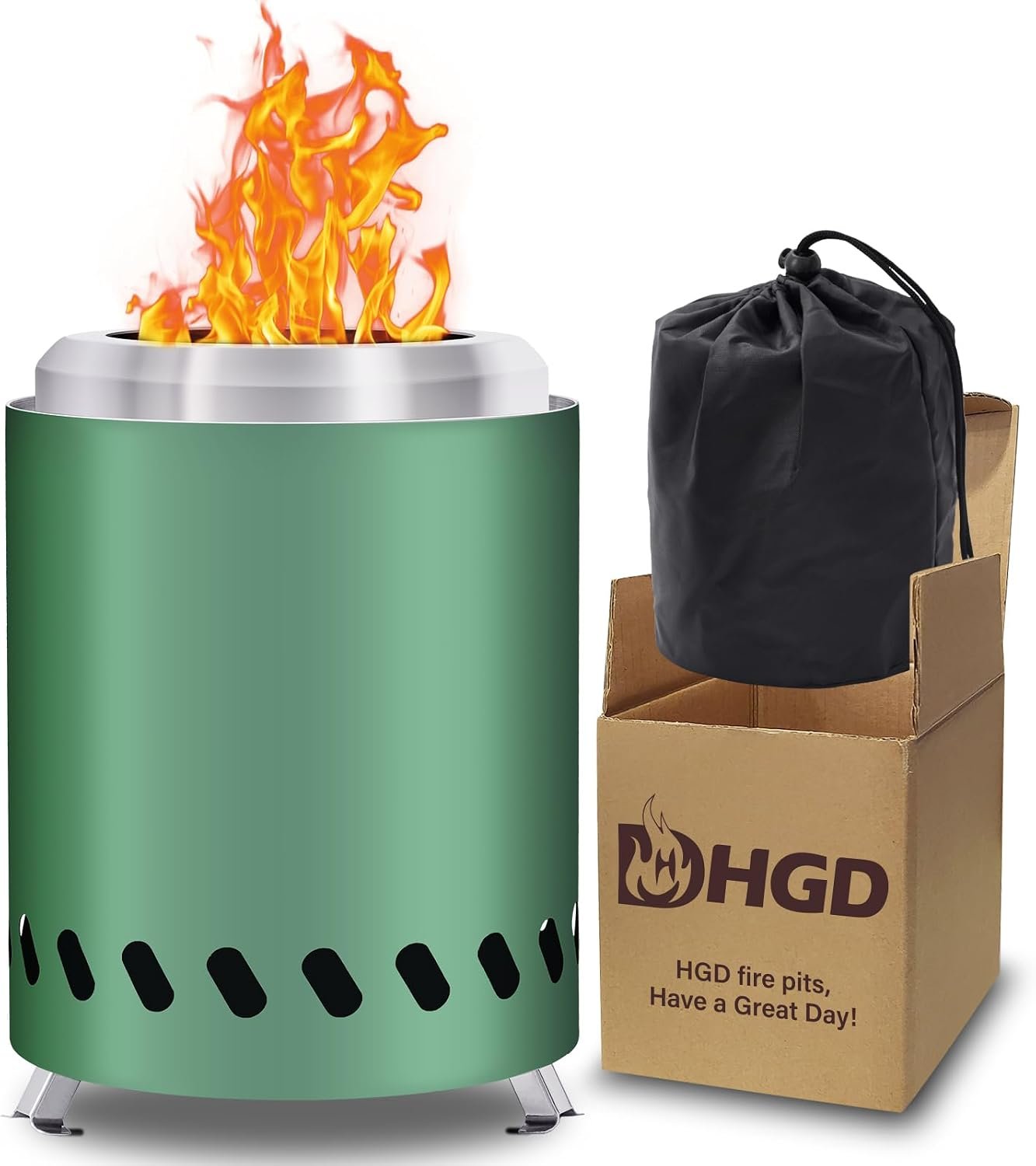 HGD 8.0 x 5.5 Inch Smokeless Firepit, Stainless Steel Fire Pits, Smokeless Fire Pit for Outside with Carry Bag for Camping Backyard Patio Garden Picnic Green