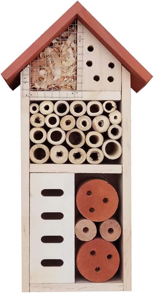 Lulu Home Wooden Insect House, Hanging Insect Hotel for Bee, Butterfly, Ladybirds, Beneficial Insect Habitat, Bug Hotel Garden, 10.4 X 3.4 X 5.4 Inch