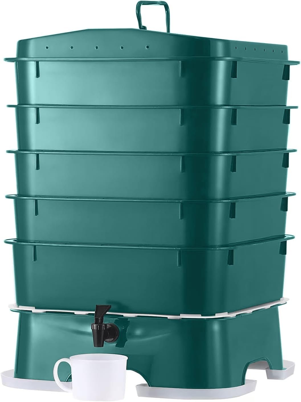 The Original VermiHut® Plus 5-Tray Worm Compost Bin – Indoor & Outdoor Vermicomposting System, Continuous Flow Food Waste Recycler for Organic Composting & Gardening – Dark Green