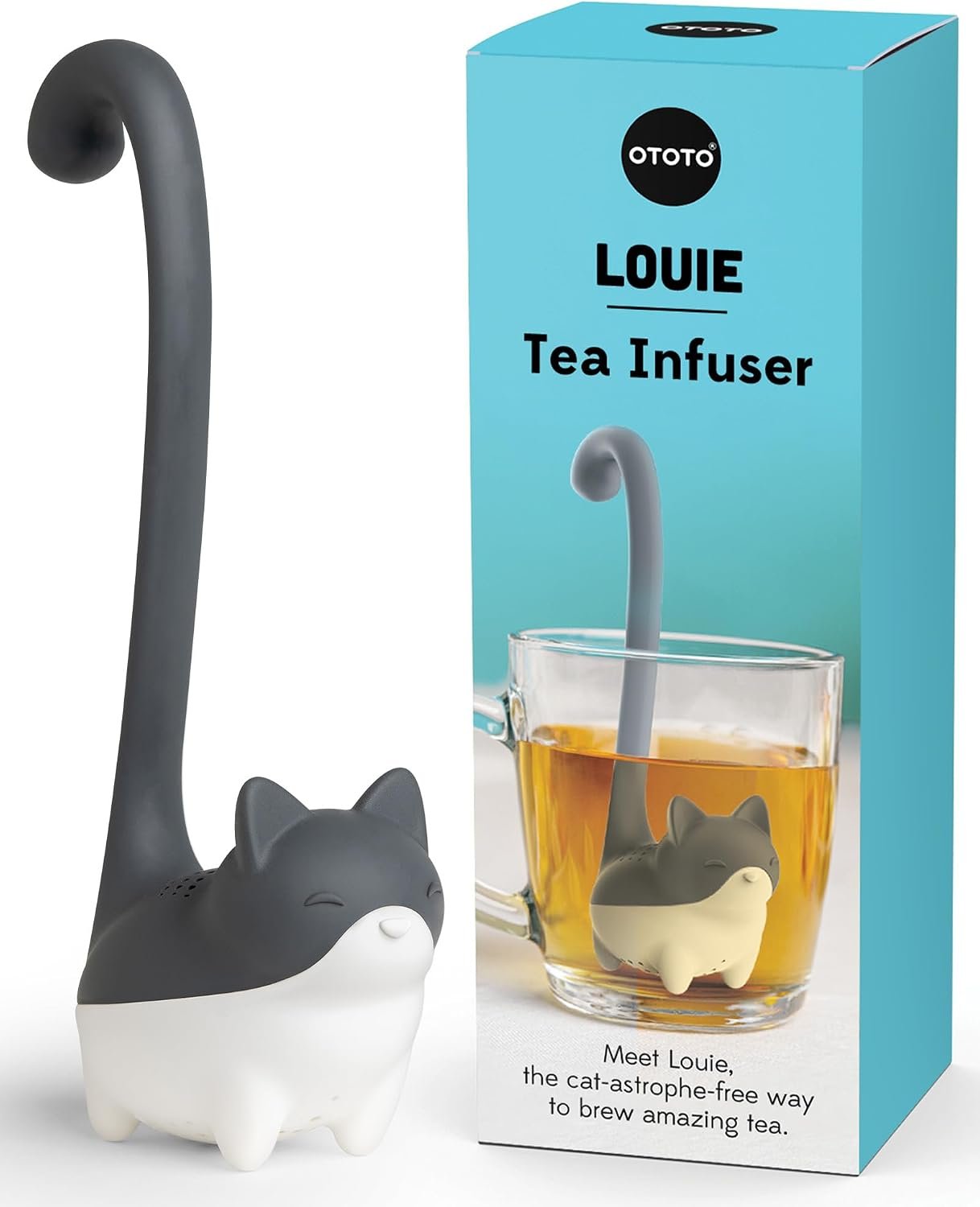 OTOTO Louie Cat Tea Infuser – Cats Loose Leaf Steeper & Diffuser, Tea Strainer Accessories, Cute Gifts for Cat Lovers, White Elephant Gifts, Cute Kitchen Accessories