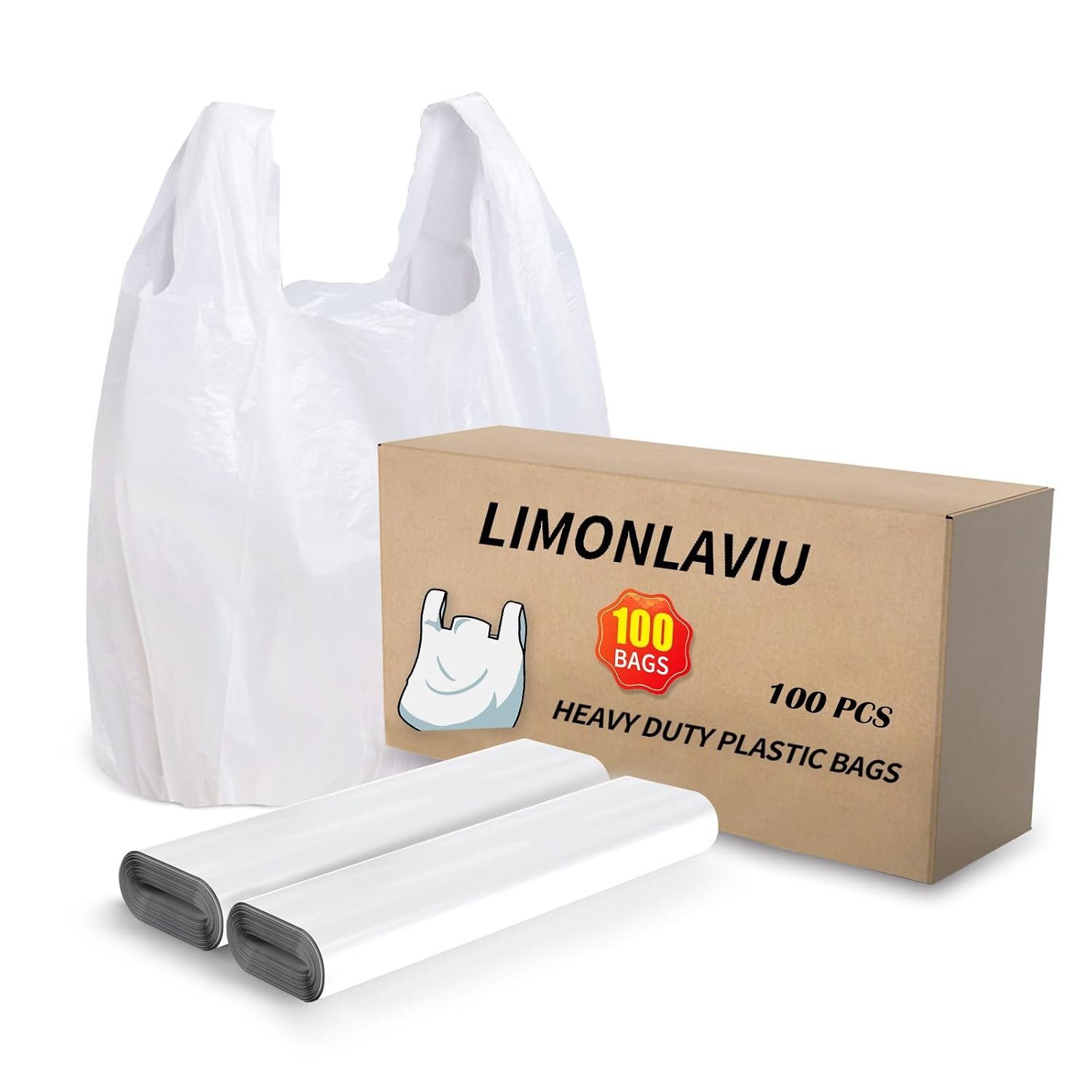 LimonLaviu Plastic Bags – 100 Pack (11.5’x 6.5″ x 21′) with Handles for Small Business, Restaurants, Grocery & Trash